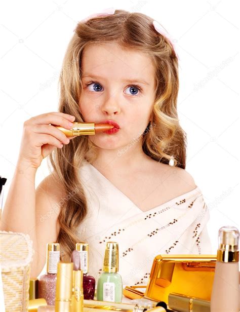 Child cosmetics. Little girl with lipstick. — Stock Photo © poznyakov ...