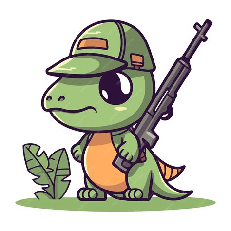 Premium Vector | Cute dinosaur with a gun in the jungle vector illustration