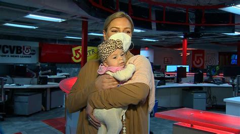 WCVB's Katie Thompson visits newsroom with baby Brynn