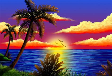 Sunset Waterfall Scenery Drawing / How to draw a sunset really easy ...