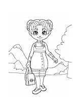 Lunaii  Little girl going To School Coloring Page sketch template