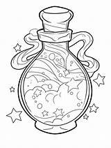 Magic potion Bottle Magical Fairytale Fairy coloring Book Page In Black  sketch template