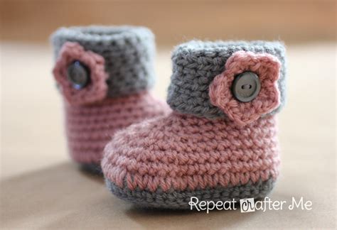 Crochet Cuffed Baby Booties Pattern - Repeat Crafter Me