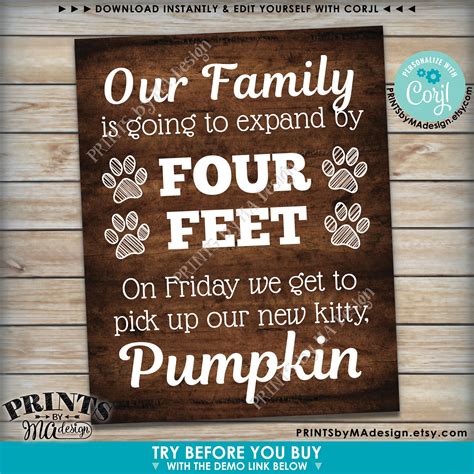 Editable Pet Sign, Introducing Our New Pet, Our Family has Expanded by Four Feet, PRINTABLE ...