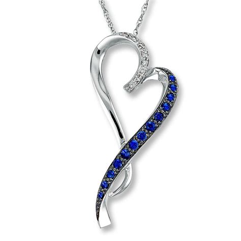 Natural Sapphire Necklace Diamond Accents 14K White Gold | Heart ...