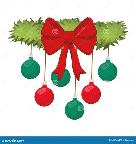 Garland with Bow and Christmas Balls Stock Vector - Illustration of christmas, ornamental: 145346459