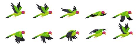 Animación de loros Loros animados vuelo pájaro volador bucle secuencia lista de sprites ...