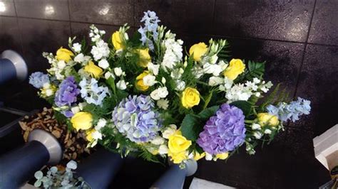 Blue hydrangea casket spray - Funeral Flowers Caerphilly