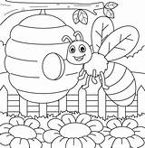 Spring Bee With A Beehive Coloring Page For Kids 19943212 Vector Art At  sketch template