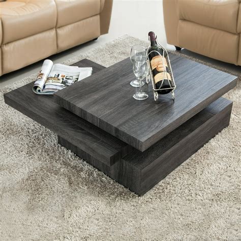 Oak Square Rotating Wood Coffee Table with 3 Layers Home Living Room ...
