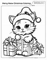 Merry Meow Christmas Coloring  Free Worksheet For Kids SKOOLGO sketch template