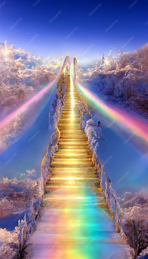 Premium AI Image | A painting of a stairway with rainbows and the words heaven on it.