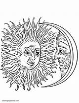 Vintage Sun And Moon Coloring Page Free Printable Pages  The sketch template