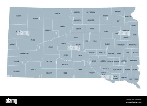 South Dakota, U.S. state, subdivided into 66 counties, gray political ...