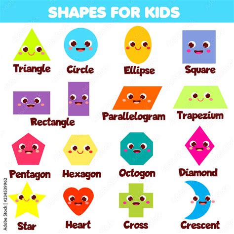 Shapes for kids. Collection of cartoon geometric shapes and forms for children and toddlers ...