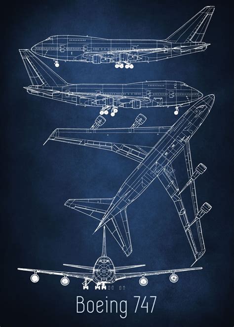 'Boeing 747 Blueprint' Poster, picture, metal print, paint by The Trackless Road | Displate