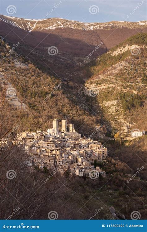 The Town of Pacentro and Its Castle at Sunset Stock Photo - Image of history, italian: 117500492