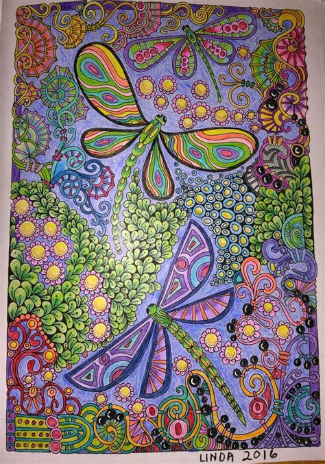 CREATIVE HAVEN, Entangled Dragonflies colored by Linda Koenig | Dragon coloring page, Coloring ...