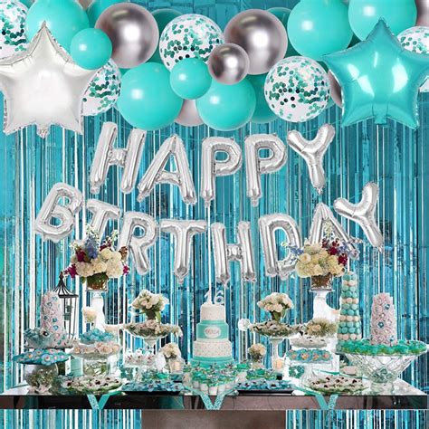 Buy Teal Blue Silver Birthday Party Decorations Balloons Garland Kit ...