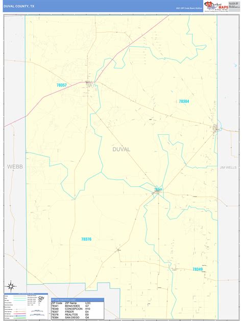 Duval County, TX Zip Code Wall Map Basic Style by MarketMAPS - MapSales