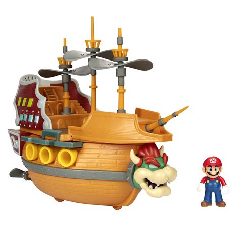 Buy Super Mario Deluxe Bowser's Air Ship Playset with Mario Action Figure – Authentic In-Game ...