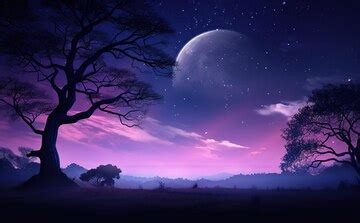 Premium AI Image | Halloween purple background with spooky leafless tree full moon in the night sky