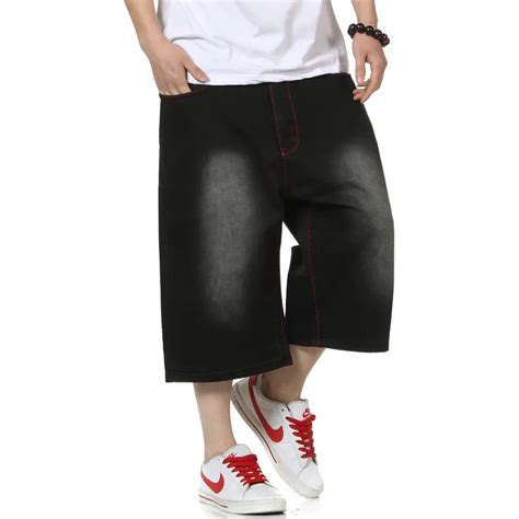 Baggy Jeans Shorts for Men Black Big Size Denim Shorts-in Jeans from ...