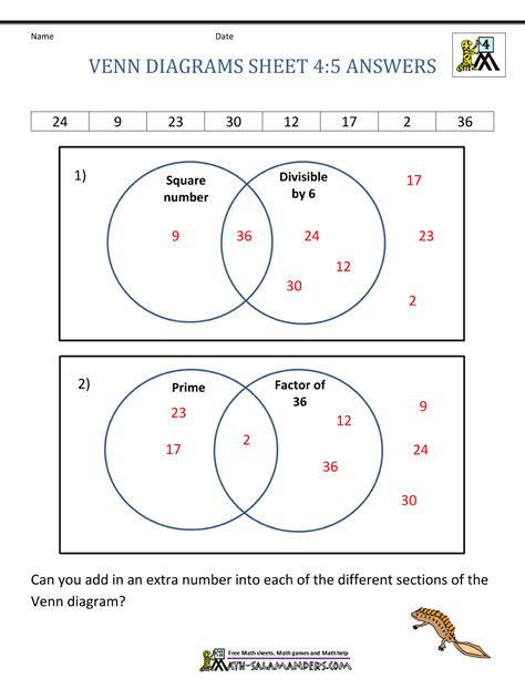 Venn Diagram Worksheet 4th Grade