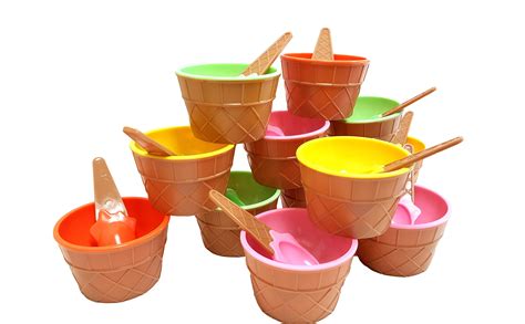 Plastic Ice Cream Cups with Spoons, Festive Dessert Bowls, Assorted ...