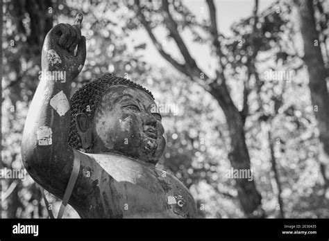 Phayao, Thailand - Dec 13, 2020: Black and White Left Frame Headshot The Birth of Buddha Statue ...