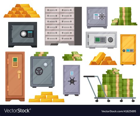 Cartoon bank vault safes gold bars and money Vector Image