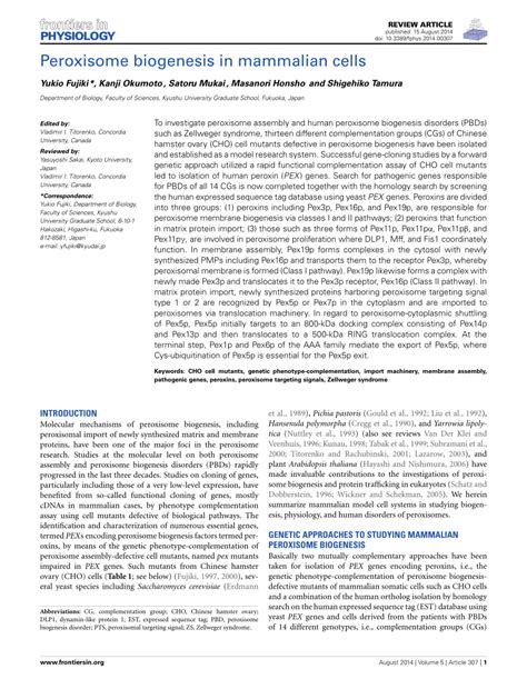 (PDF) Peroxisome biogenesis in mammalian cells