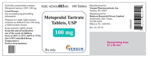 Metoprolol Tartrate (Vensun Pharmaceuticals, Inc.): FDA Package Insert