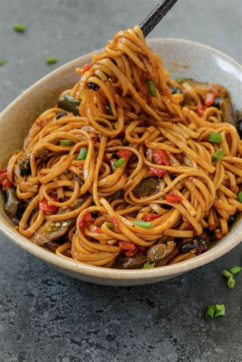 Chili Garlic and Black Bean Eggplant Noodles - The Foodie Takes Flight