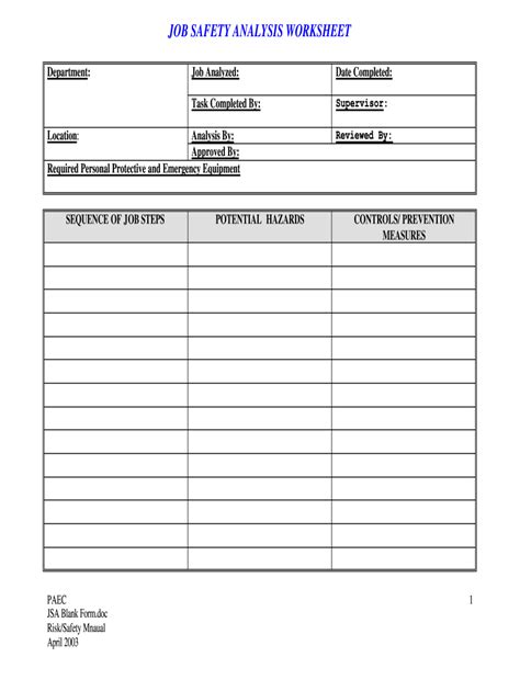 Free printable jsa form: Fill out & sign online | DocHub