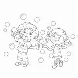 Coloring Page Outline Of Girls Blowing Soap Bubbles Together Stock  sketch template