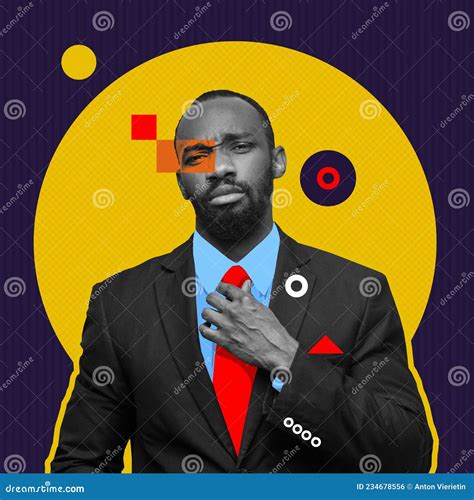 Contemporary Art Collage of Stylish African Man in a Suit Isolated Over Yellow Geometric Circle ...