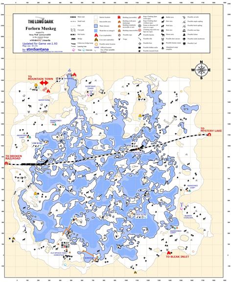 Connections : Broken Railroad, Milton Basin (to Mountain Town), Mystery Lake, Bleak Inlet