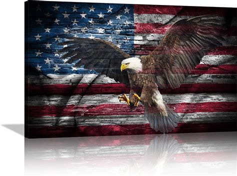 Amazon.com: Large American Flag Bald Eagle Canvas Wall Art us Flag Art Eagle Decor Artwork ...