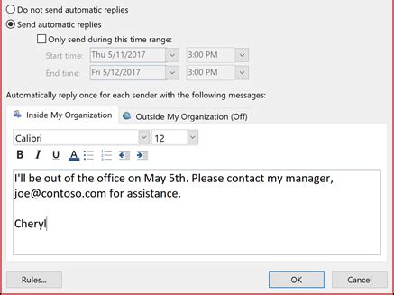 Creating Out-of-Office Automatic Replies On Microsoft Outlook - Calendar