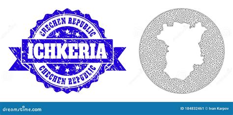 Wire Frame Mesh Circle Subtracted Map of Ichkeria with Distress Stamp Stock Illustration ...