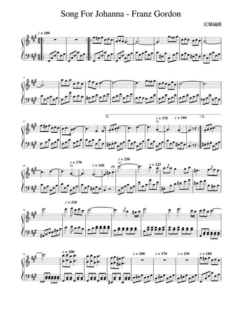 Song For Johanna - Franz Gordon Sheet music for Piano | Download free in PDF or MIDI | Musescore.com