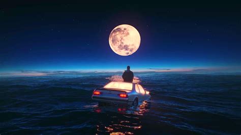 Man Sitting on Car Floating in the Ocean Mobile Live Wallpaper