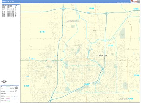 Sioux Falls South Dakota Zip Code Wall Map (Basic Style) by MarketMAPS - MapSales