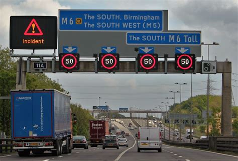 'Smart Motorway' in the UK with active traffic management to cause smoother traffic flow and ...