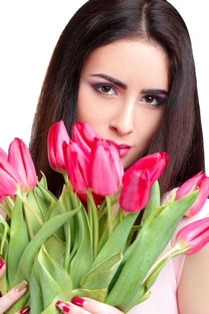 Premium Photo | Woman with tulip bouquet