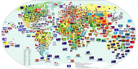 Flags of the world, World flags with names, World map poster