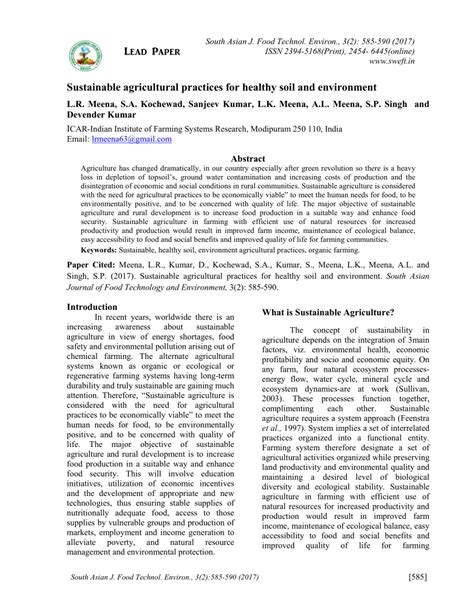 (PDF) Sustainable agricultural practices for healthy soil and environment