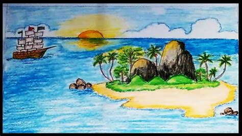 How to draw scenery of an Island (easily) || Step step by tutorial for beginner || VJB Drawing ...