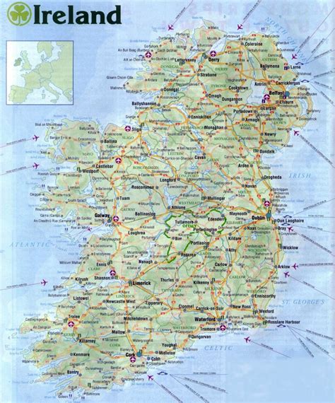 Large road map of Ireland with all cities, airports and roads | Ireland ...